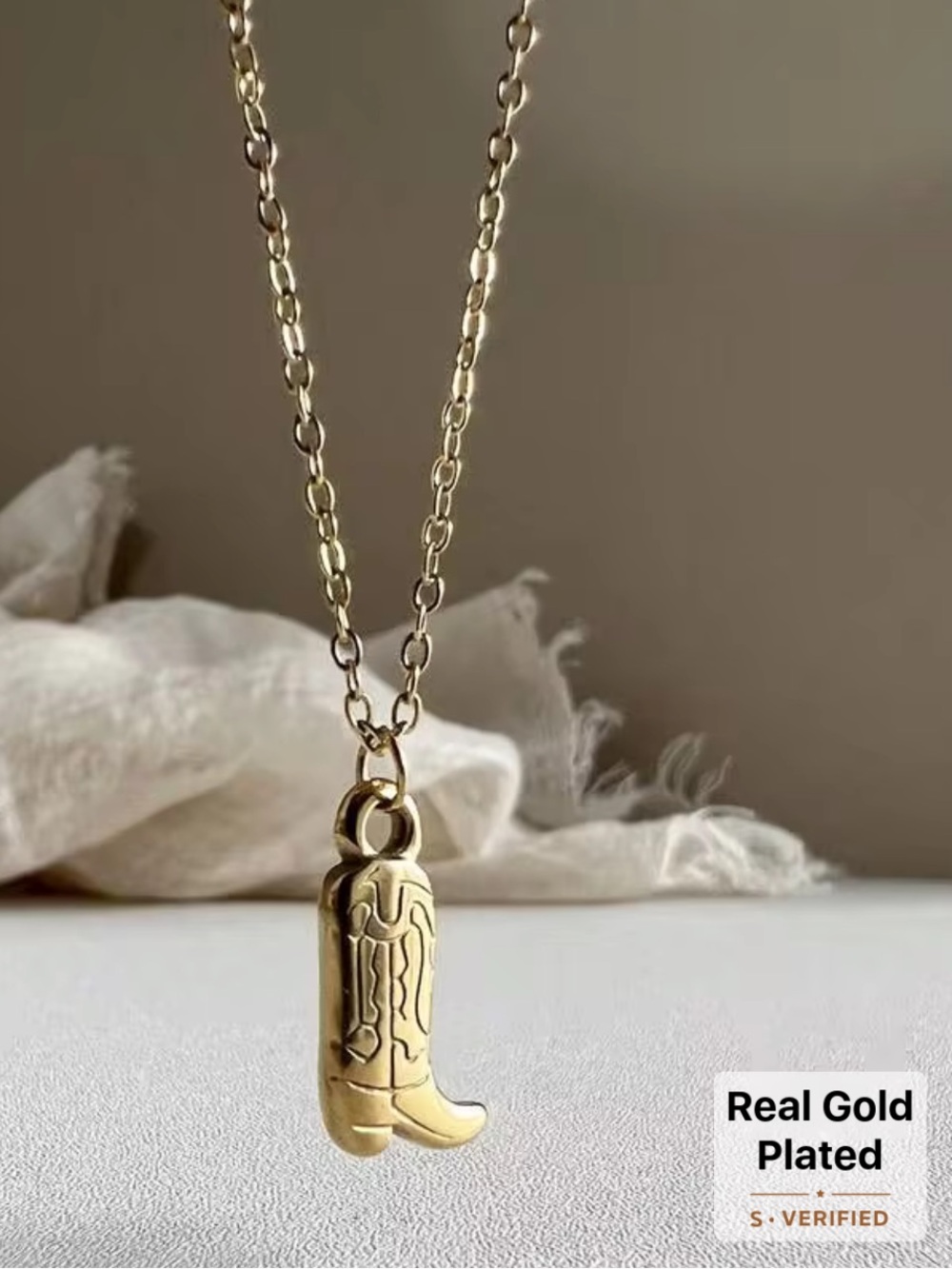 18 k Gold-Plated Cowboy Boot Pendant Necklace - Women Jewelry